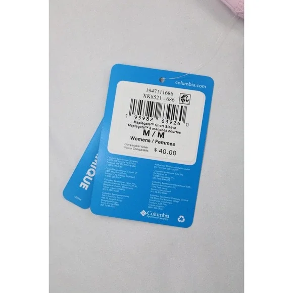 Columbia Women Maplegate Light Pink Short Sleeve Shirt M Active Fit Omni Wick - Picture 11 of 13